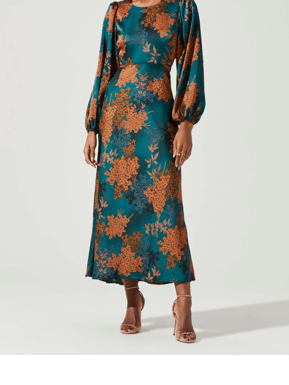 Astr Teal Maxi Dress with Rust Floral Motif
